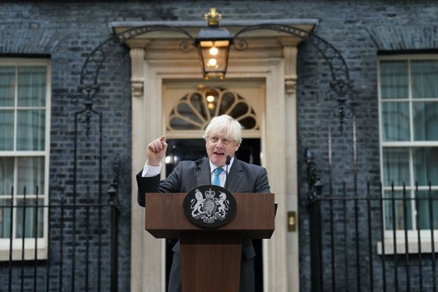 Boris Johnson makes a speech outside 10 Downing Street before formally resigning in September.