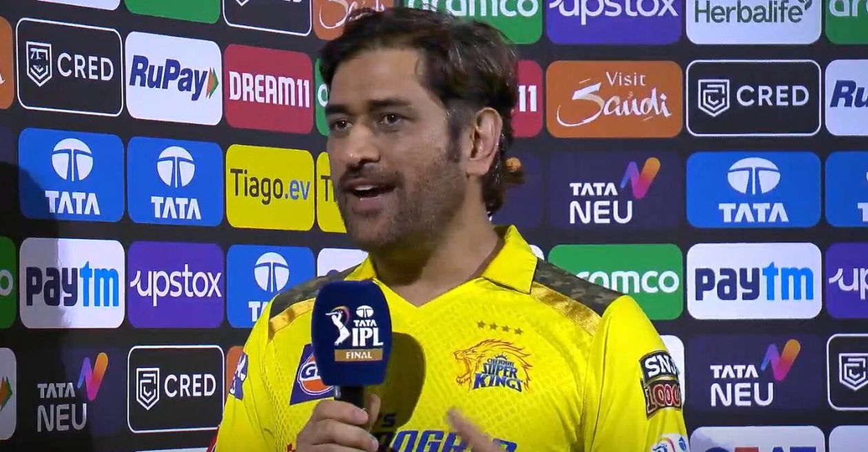MS Dhoni speaking at the post-match presentation