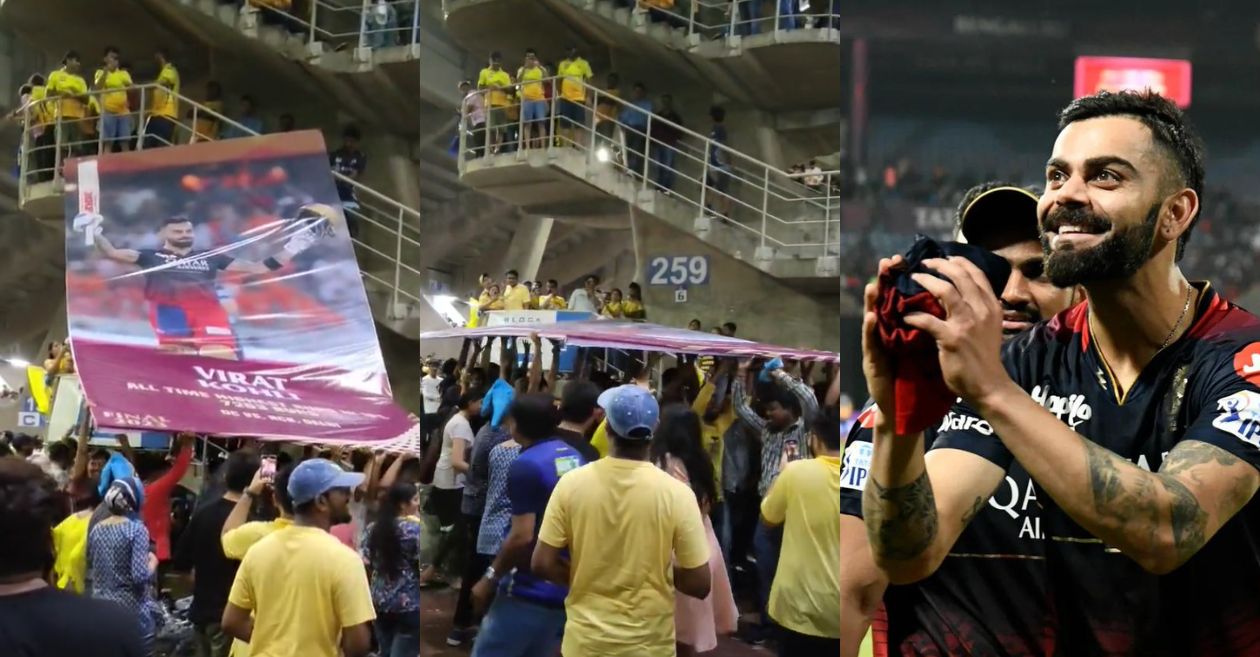 Spectators using Virat Kohli's poster to rescue themselves from rain