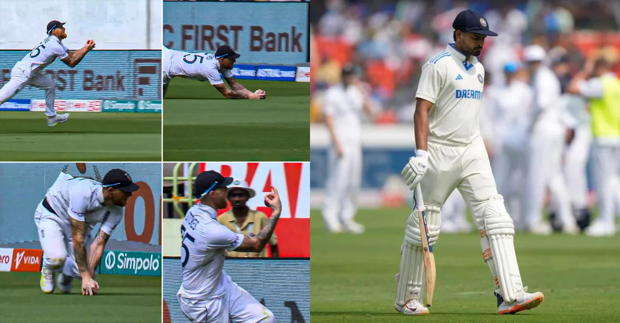 Ben Stokes takes a sensational backward running catch to dismiss India's Shreyas Iyer